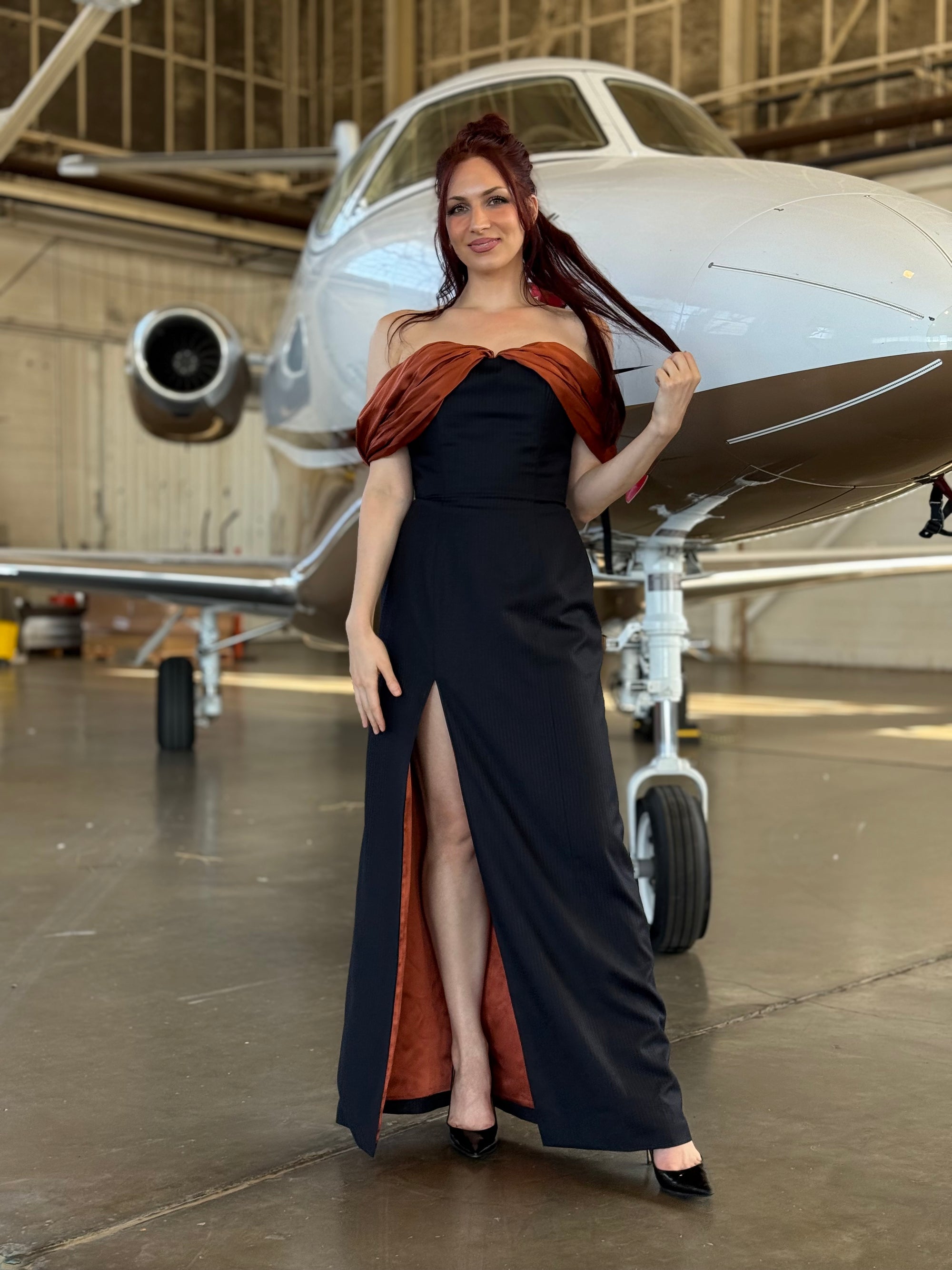 Wool and Terracotta Silk Charmeuse Dress